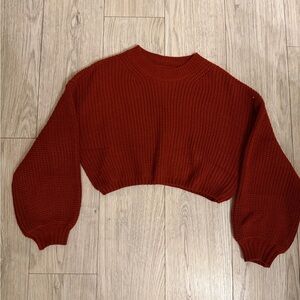 SHEIN Rust Red Cropped Balloon Sleeve Sweater
